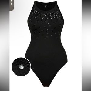High neck Rhinestone Bodysuit